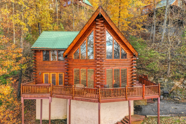 Front exterior view of The Original American Dream, a 2 bedroom cabin rental located in Gatlinburg
