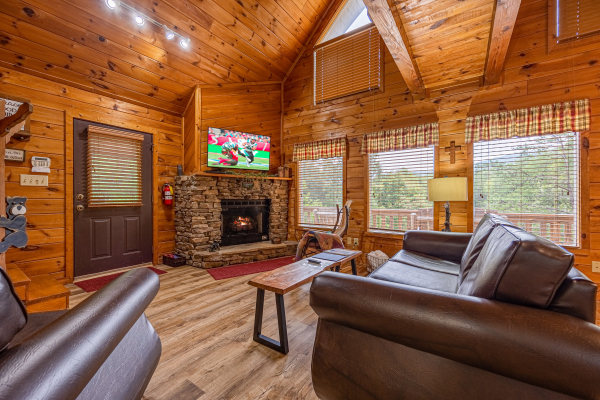 Fireplace at Cabin On The Hill, a 1 bedroom cabin rental located in Pigeon Forge