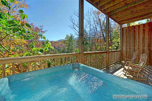 Smoky Mountain view from hot tub at Precious View, a 1 bedroom cabin rental located in Gatlinburg