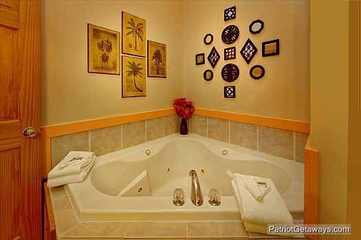 Jacuzzi tub on lower level at Precious View, a 1 bedroom cabin rental located in Gatlinburg
