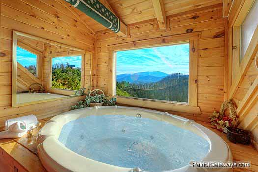 Jacuzzi tub in loft at Sunset Vista View, a 1 bedroom cabin rental located in Pigeon Forge