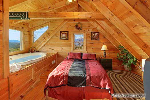 Lofted king bed at Sunset Vista View, a 1 bedroom cabin rental located in Pigeon Forge