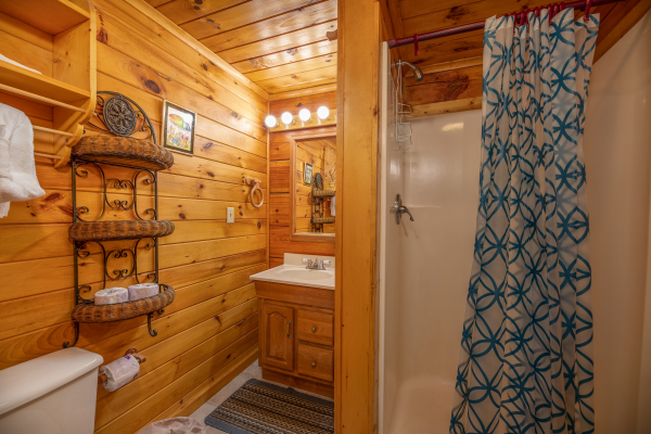 Bathroom with a shower at Loving You, a 1 bedroom cabin rental located in Pigeon Forge