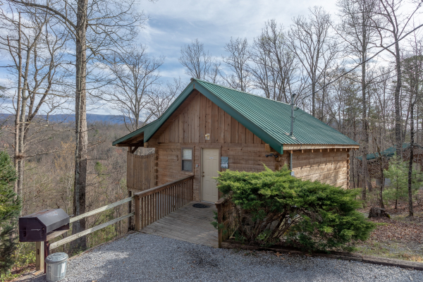 Parking, grill, and entrance at Loving You, a 1 bedroom cabin rental located in Pigeon Forge