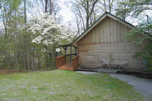 Ramp up to front door at Just Us, a 1 bedroom cabin rental located in Pigeon Forge