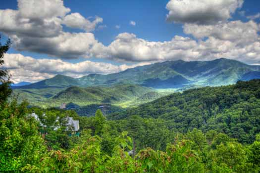 View of the smoky mountains seen from Chalet Mignon, an 8-bedroom cabin rental located in Gatlinburg