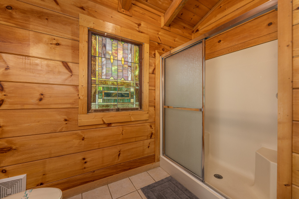 Bathroom with shower at Fox Ridge, a 3 bedroom cabin rental located in Pigeon Forge