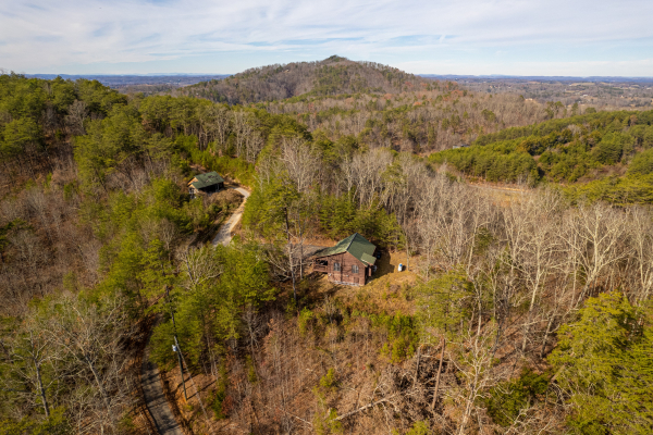 Drone view at Liam's Lookout, a 2 bedroom cabin rental located in Pigeon Forge