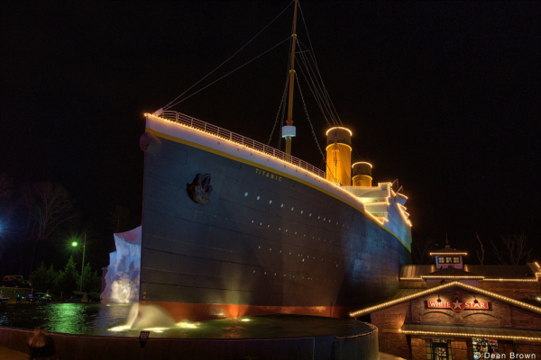 The Titanic Museum at night near Southern Charm, a 2-bedroom cabin rental located in Pigeon Forge