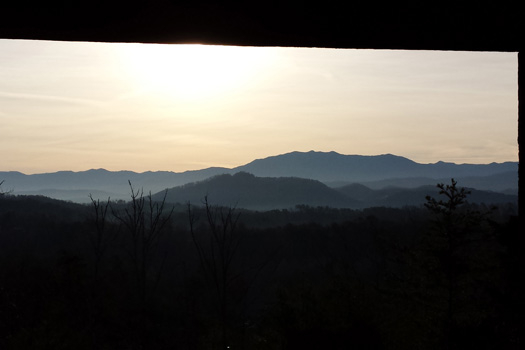 Beautiful sunset views from the deck at Blue Mountain Views, a 1-bedroom cabin rental located in Pigeon Forge