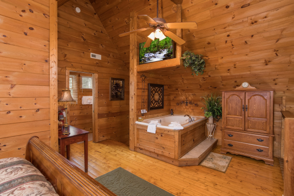 Bedroom amenities at Hanky Panky, a 1-bedroom cabin rental located in Pigeon Forge
