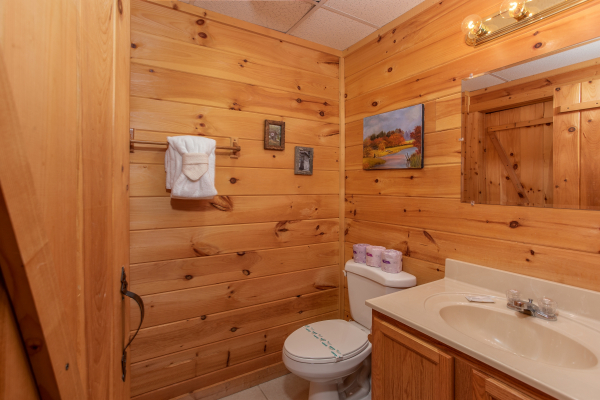 Bathroom at A View for You, a 1 bedroom cabin rental located in Pigeon Forge