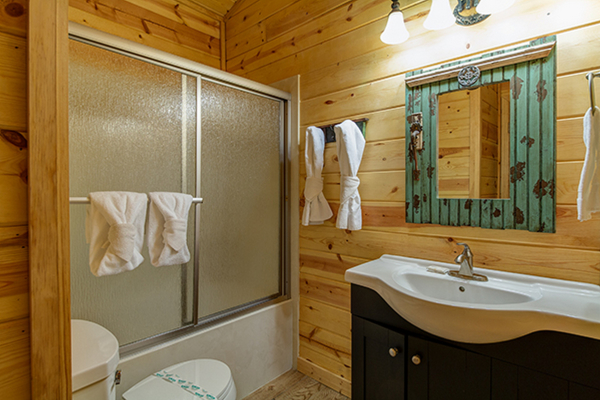 Bathroom on the second floor at Without A Paddle, a 3 bedroom cabin rental located in Gatlinburg