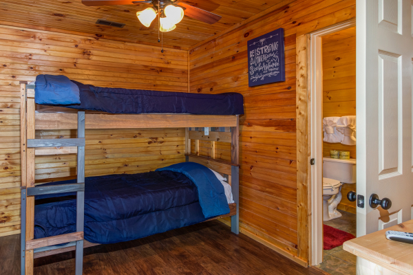Bunk bed room in cabin 1 at The Settlement, a 10 bedroom cabin rental located in Pigeon Forge