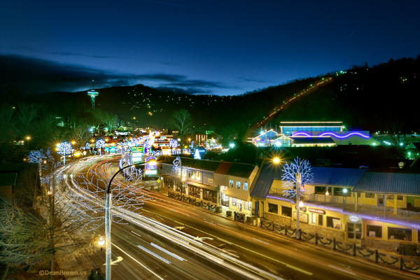 City lights near Ever After, a 1 bedroom cabin rental located in Gatlinburg
