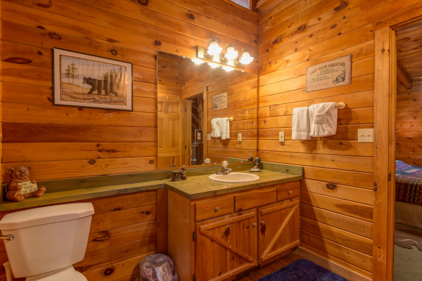 Bathroom on the upper floor at Hawk's Nest, a 1 bedroom cabin rental located in Pigeon Forge