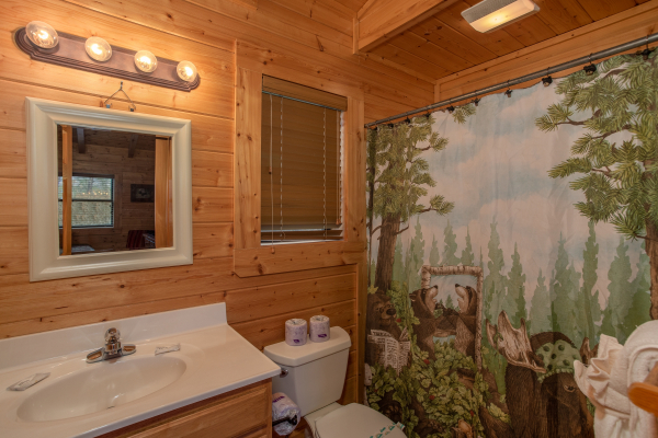 Bathroom with a tub and shower at Let the Good Times Roll, a 2 bedroom cabin rental located in Pigeon Forge