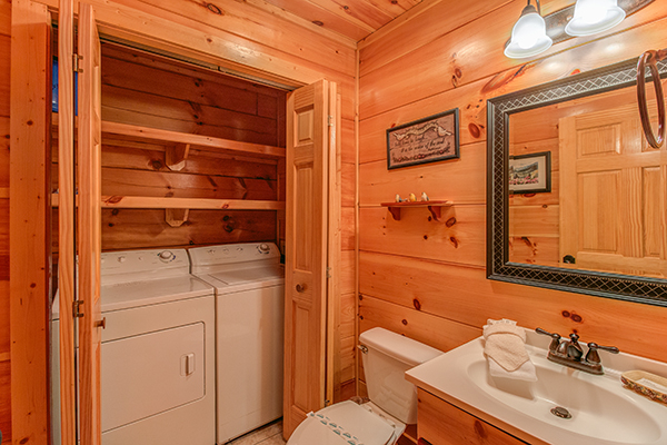 Laundry room space in a bathroom at Bearfoot Paradise, a 3-bedroom cabin rental located in Pigeon Forge