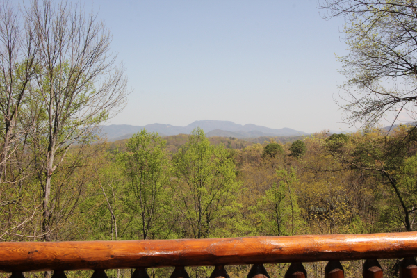 Mountain view with the leaves budding at Makin' Honey, a 1 bedroom cabin rental located in Pigeon Forge