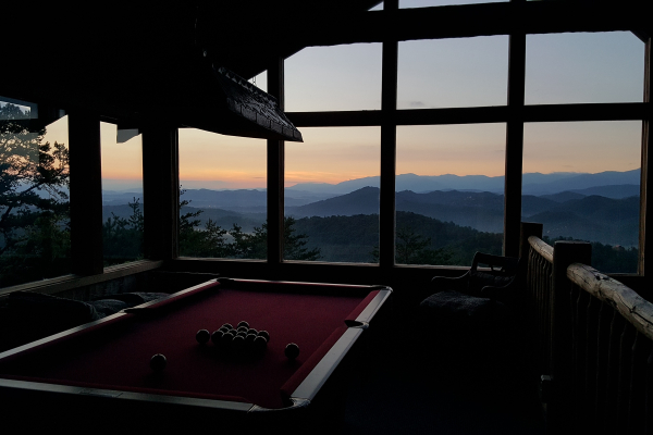 Sunset as viewed from the game loft at Mountain Glory, a 1 bedroom cabin rental located in Pigeon Forge