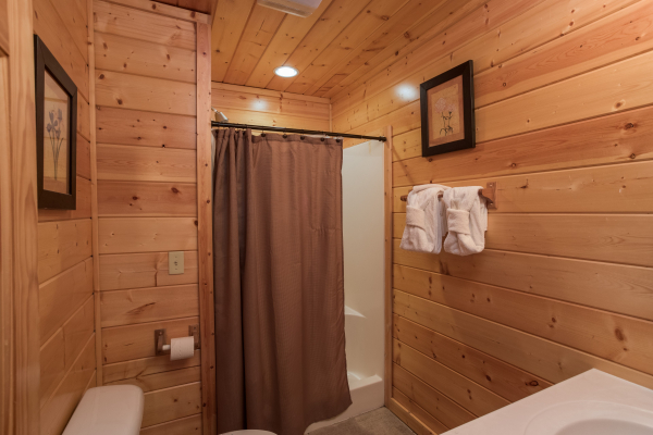 Bathroom with a shower at Kick Back & Relax! A 4 bedroom cabin rental located in Pigeon Forge