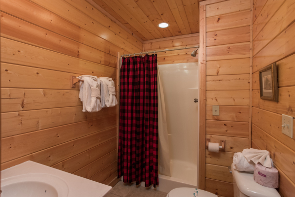 Bathroom with a shower at Kick Back & Relax! A 4 bedroom cabin rental located in Pigeon Forge