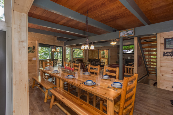 Dining table for 10 at Forever Country, a 3 bedroom cabin rental located in Pigeon Forge