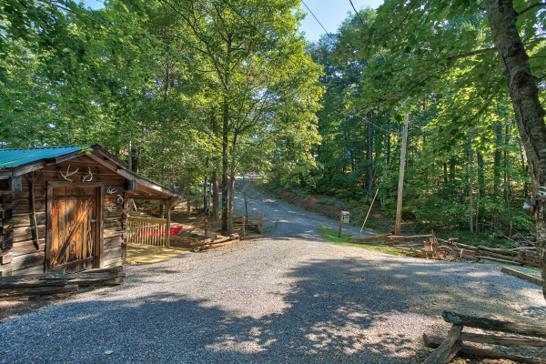 Looking out to the road at bearfoot adventure a 2 bedroom cabin rental located in gatlinburg