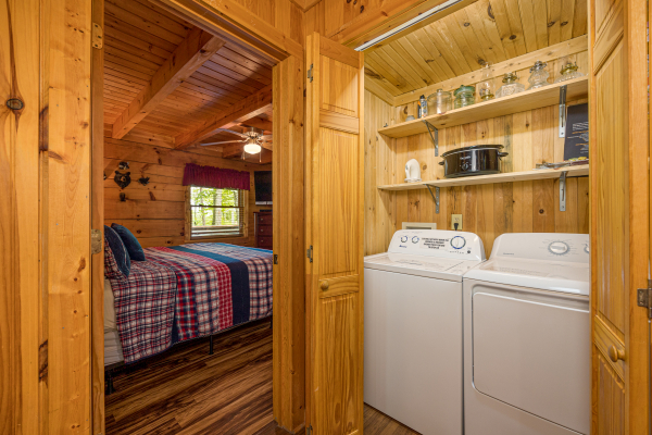 Washer and Dryer at Bearfoot Adventure, a 2 bedroom cabin rental located in Gatlinburg