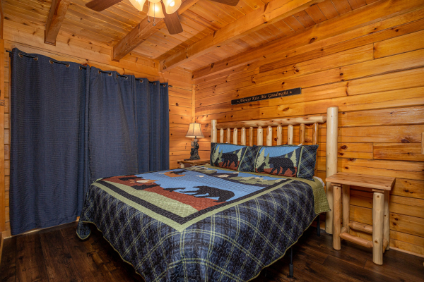 Bedroom with Bear Bedding at Eagle's Nest, a 2 bedroom cabin rental located in sevierville