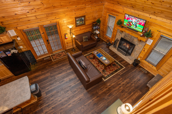 Interior Drone View at Eagle's Nest, a 2 bedroom cabin rental located in Sevierville