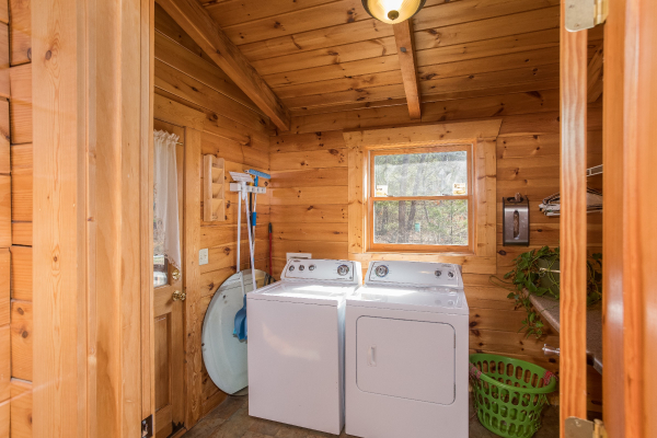 Laundry room at Leconte View Lodge, a 3 bedroom cabin rental located in Pigeon Forge