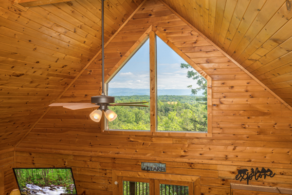 Window near the loft at Eagle's Bluff, a 2 bedroom cabin rental located in douglas lake