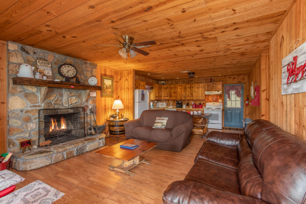 Living room with fireplace at Peace & Quiet, a 3 bedroom cabin rental located in Pigeon Forge