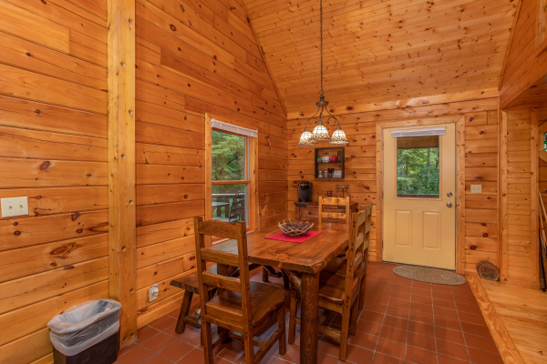 Dining space for four at Lazy Mountain Retreat, a 1 bedroom cabin rental located in Gatlinburg