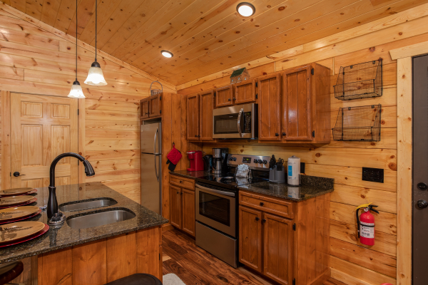 Kitchen with stainless appliances at Paws on the Porch, a 2 bedroom cabin rental located in Gatlinburg
