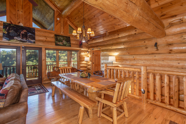 Dining table with space for 10 at Great View Lodge, a 5-bedroom cabin rental located in Pigeon Forge