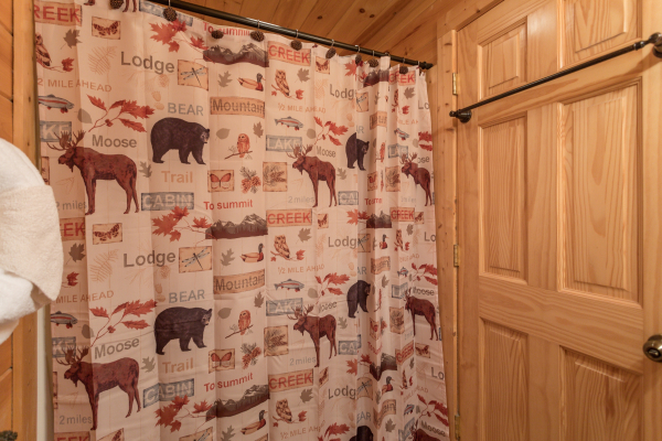 Bathroom with cabin decor at Bears Eye View, a 2-bedroom cabin rental located in Pigeon Forge
