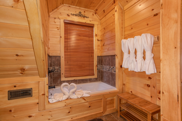 Jacuzzi tub in the loft bathroom at Panorama, a 2 bedroom cabin rental located in Pigeon Forge