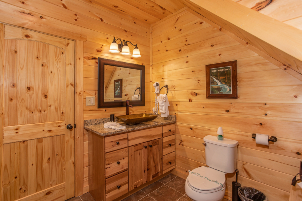 Vanity in the loft bathroom at Panorama, a 2 bedroom cabin rental located in Pigeon Forge