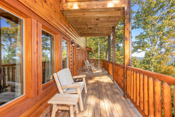 Deck and swing at Panorama, a 2 bedroom cabin rental located in Pigeon Forge
