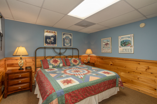 Bedroom on the lower level at Granny D's, a 2 bedroom cabin rental located in Pigeon Forge