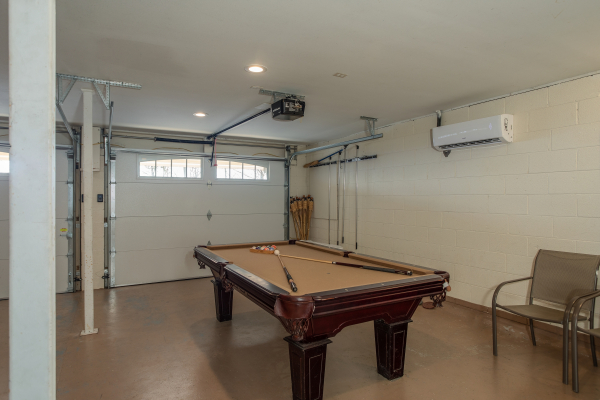Pool table in the game room at Best View Ever! A 5 bedroom cabin rental in Pigeon Forge