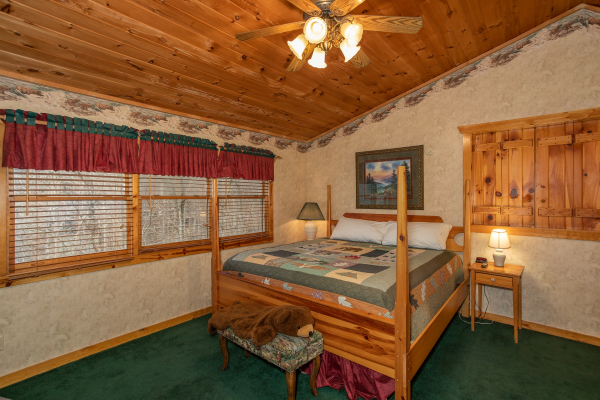 Bedroom on the upper floor at Sweet Mountain Escape, a 2 bedroom cabin rental located in Pigeon Forge