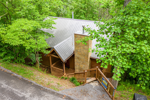 Drone view at Fowl Play, a 1 bedroom cabin rental located in Pigeon Forge