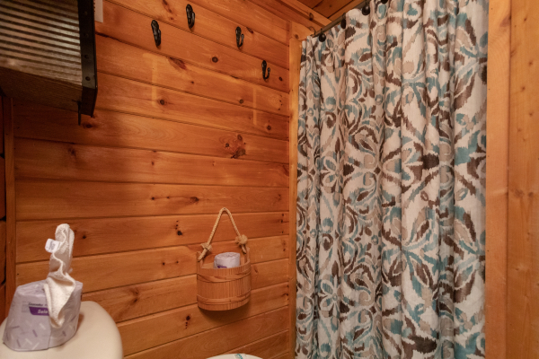 Bathroom at Woodland Chalet, a 1 bedroom cabin rental located in Pigeon Forge