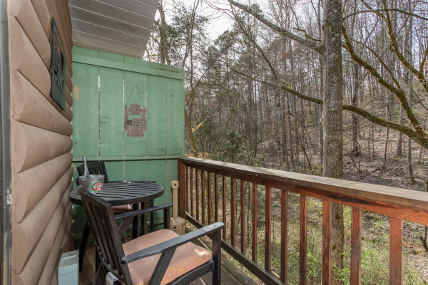 Wooded view from the deck at Bear Mountain Hollow, a 1 bedroom cabin rental located in Pigeon Forge