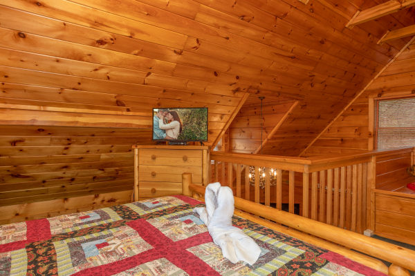 Bedroom TV at The Nest, a 1 bedroom cabin rental located in pigeon forge