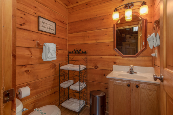 Bathroom at The Nest, a 1 bedroom cabin rental located in pigeon forge