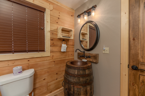 Custom barrel sink at Sawmill Springs, a 3 bedroom cabin rental located in Pigeon Forge